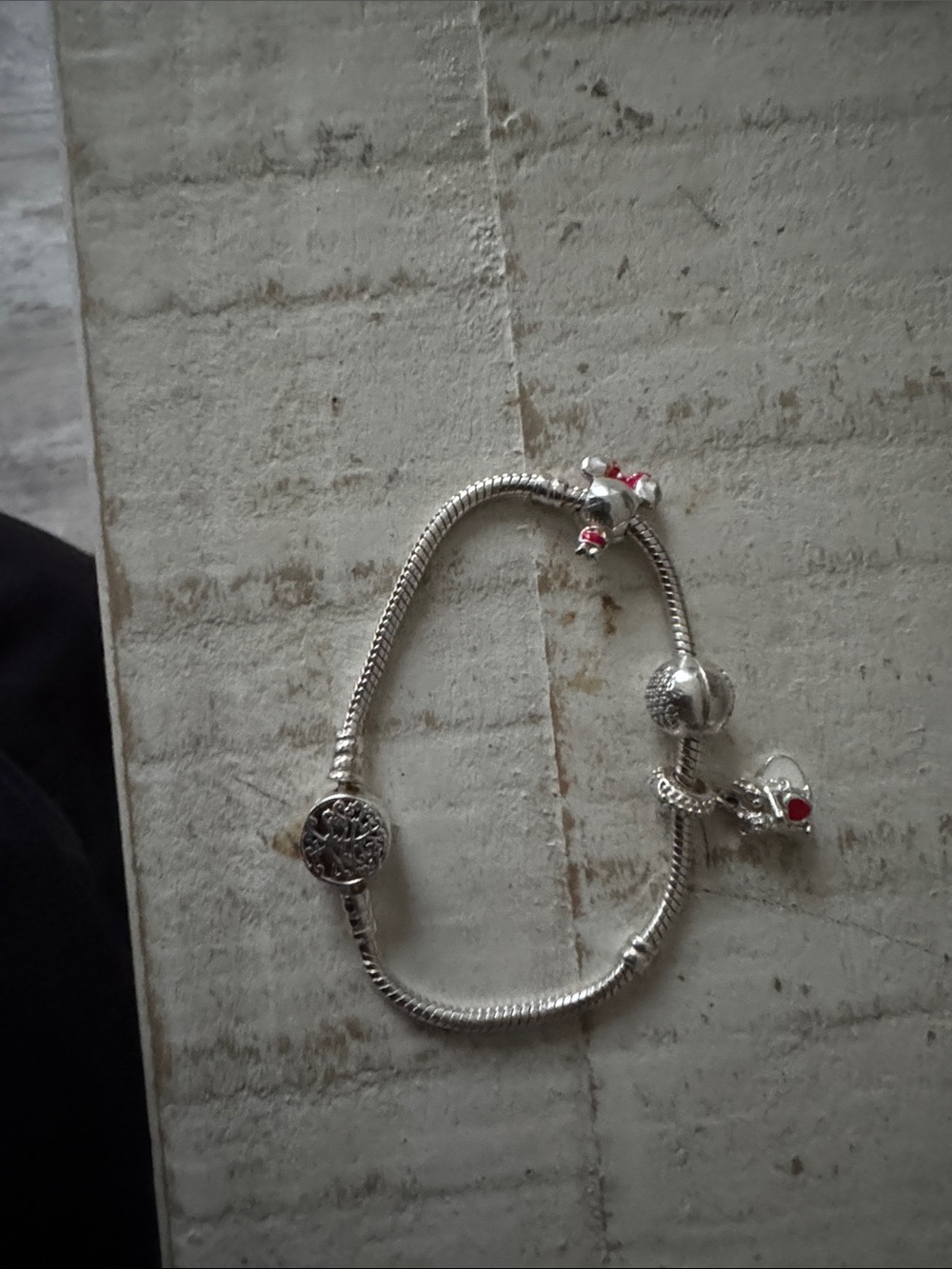 Sterling Silver Charm Bracelet with Red Accent Charms